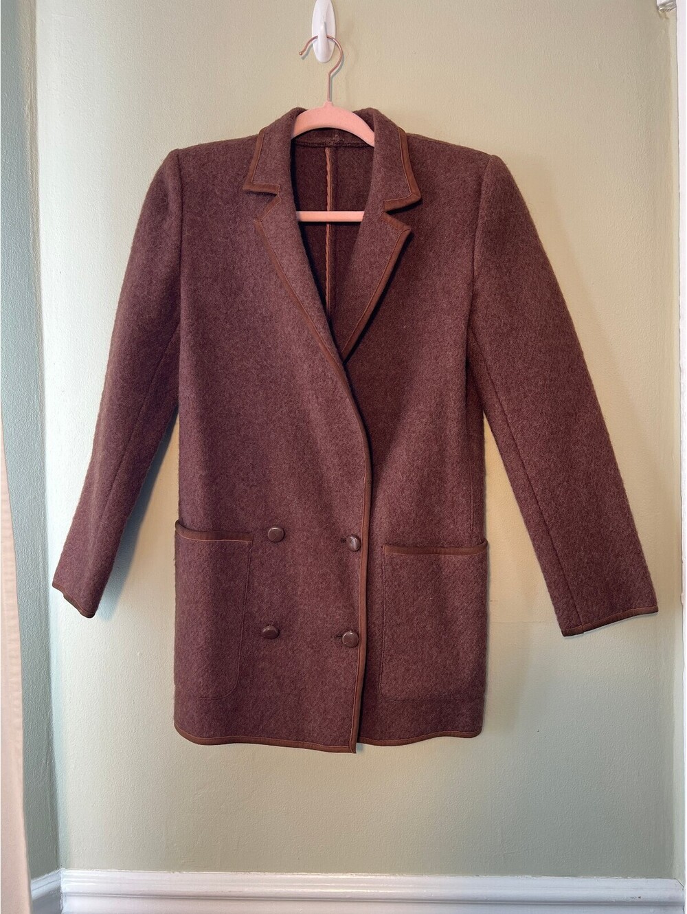 Vintage Hirshleifer's Brown Wool Blend Double-Breasted Blazer Coat 6